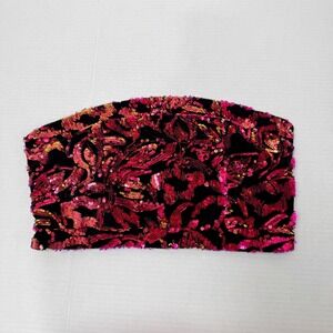 L'Atiste by Amy Pink Red Sequin Velvet Bandeau Tube Top Strapless Zip Large